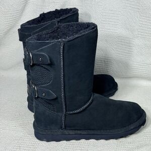 BEARPAW Clara‎ Blue Cow Suede Wool/Sheepskin Lining Boots Womens Size US 8